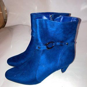 Bright blue suede bootie